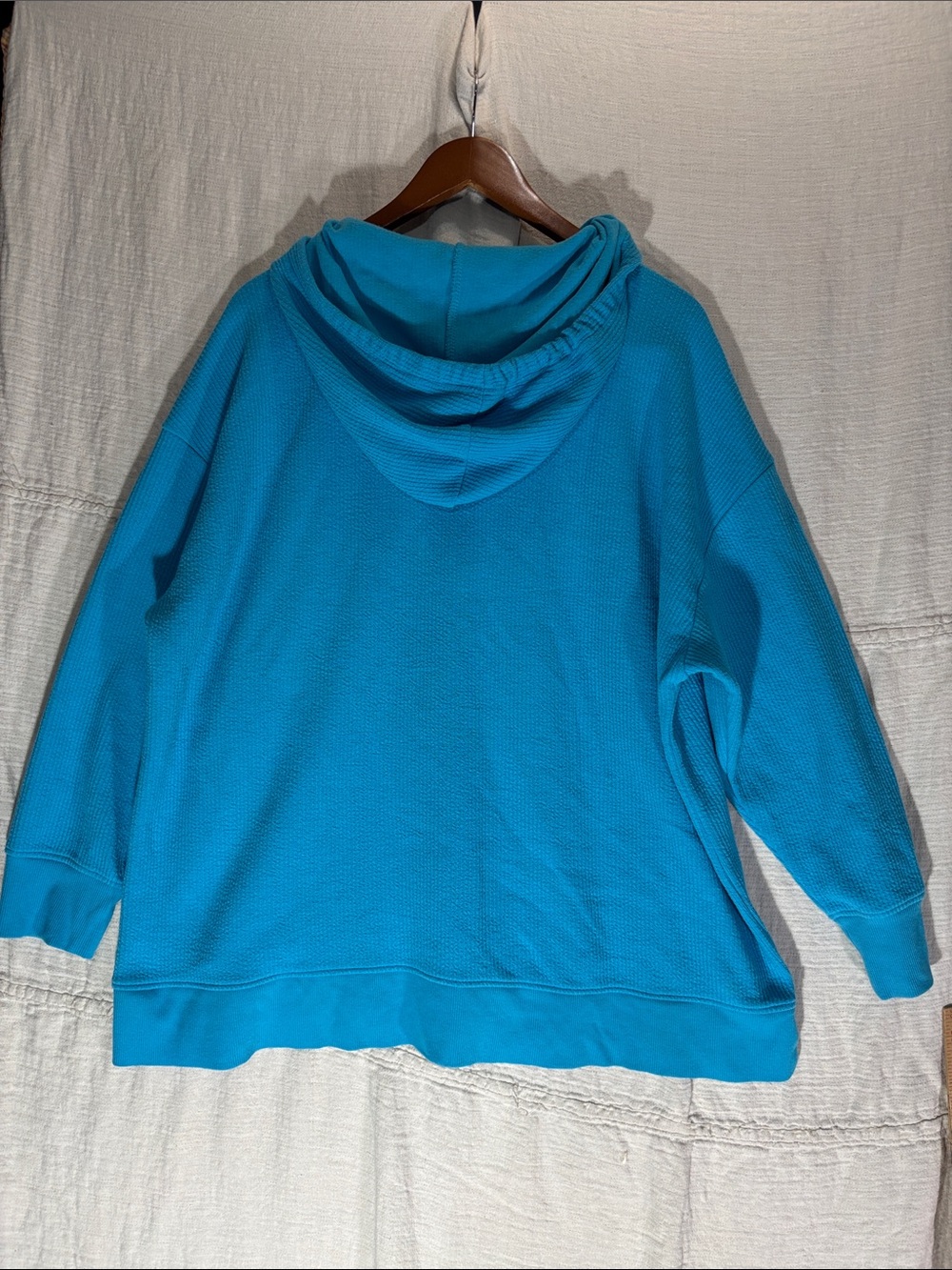 Maurices Turquoise Blue Waffle-Knit Hoodie Cotton Blend - Picture 10 of 10